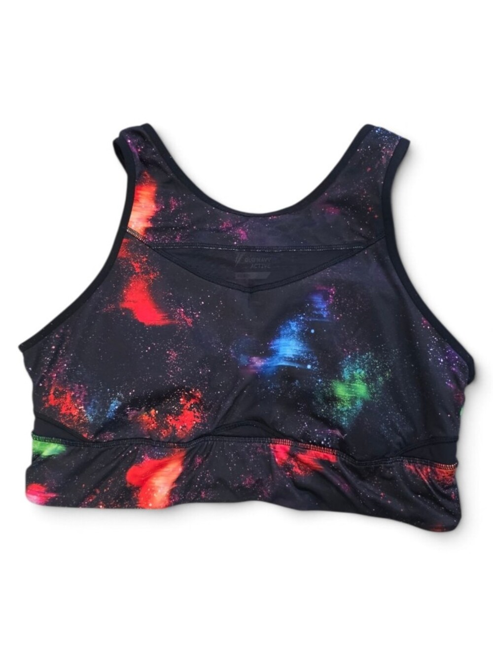 Old Navy Size XL Active Galaxy Print Crop Tank - Black with Red Blue Purple NWOT